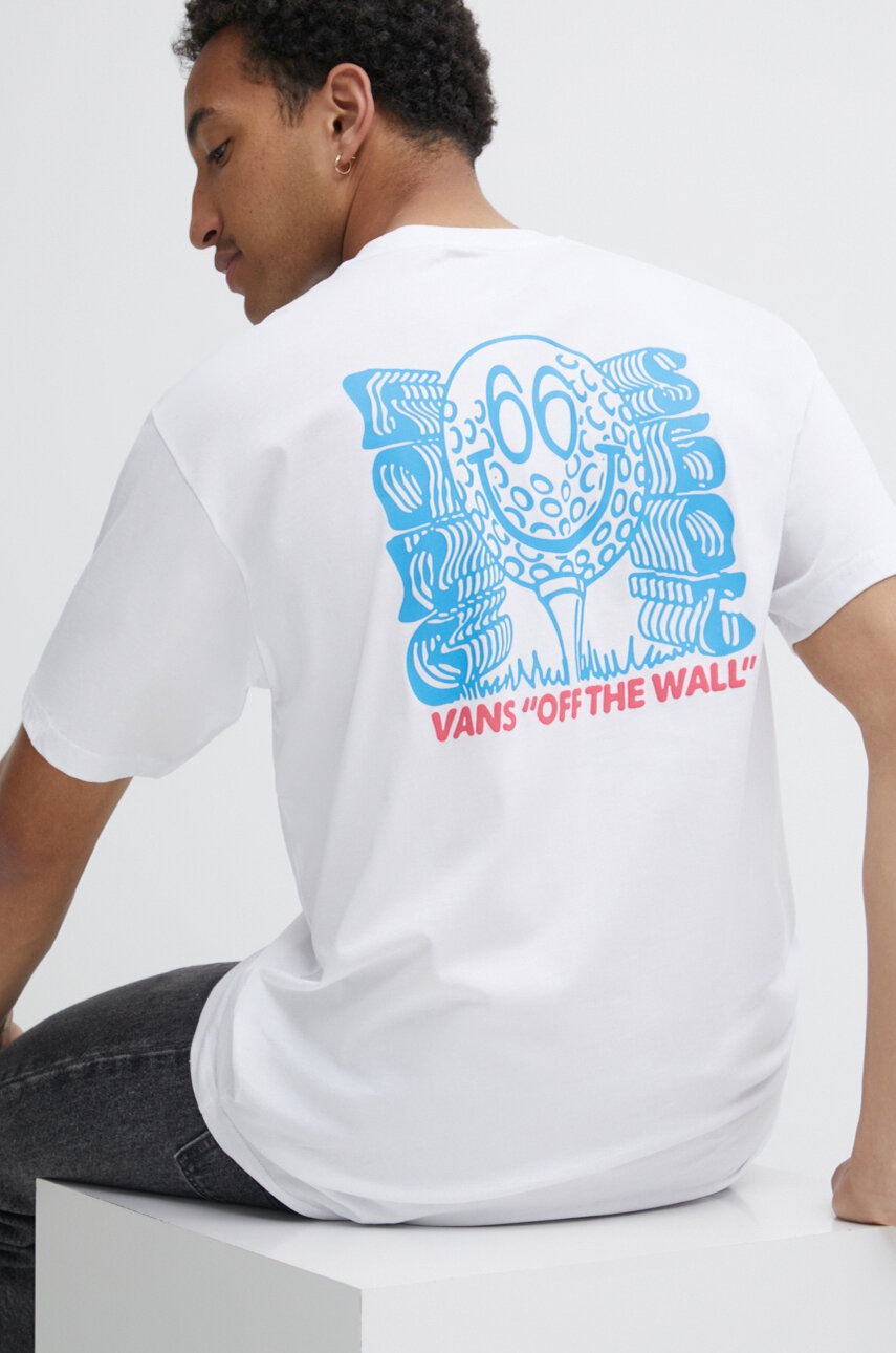 

Памучна тениска Vans в бяло с принт, Бял