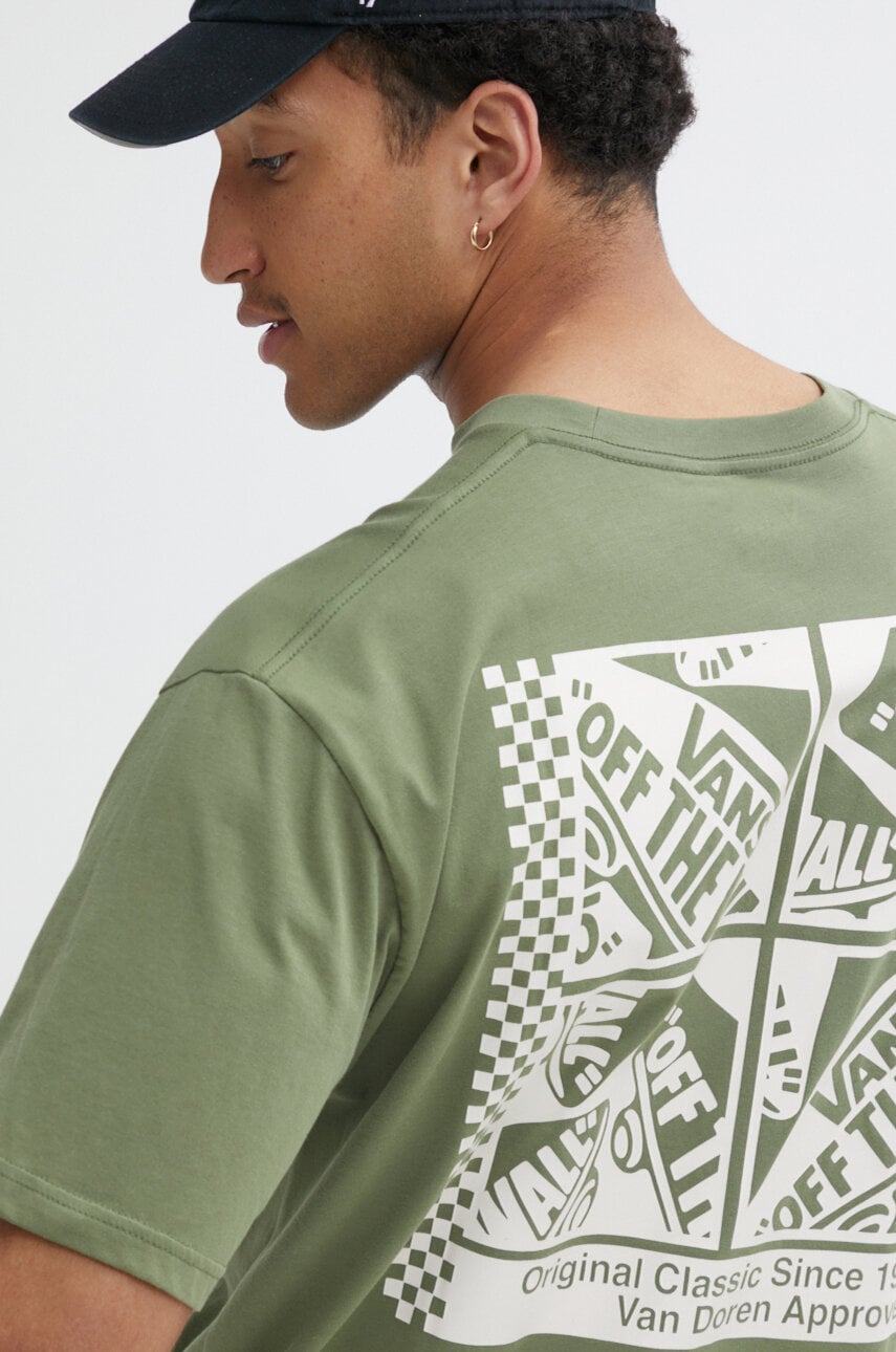 Vans tricou din bumbac barbati, culoarea verde, cu imprimeu Vans tricou din bumbac barbati, culoarea verde, cu imprimeu