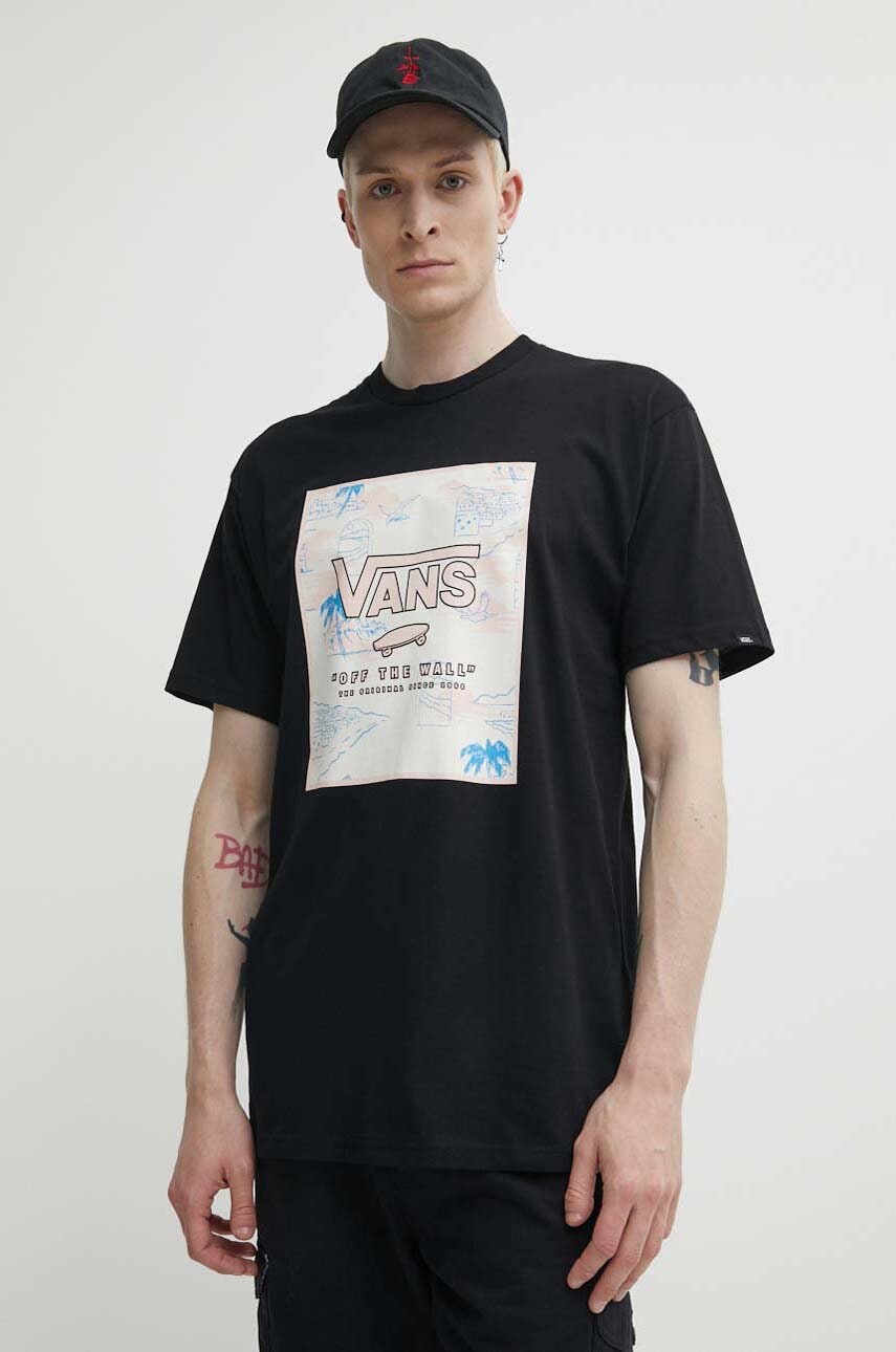 Vans tricou din bumbac barbati, culoarea negru, cu imprimeu Vans tricou din bumbac barbati, culoarea negru, cu imprimeu