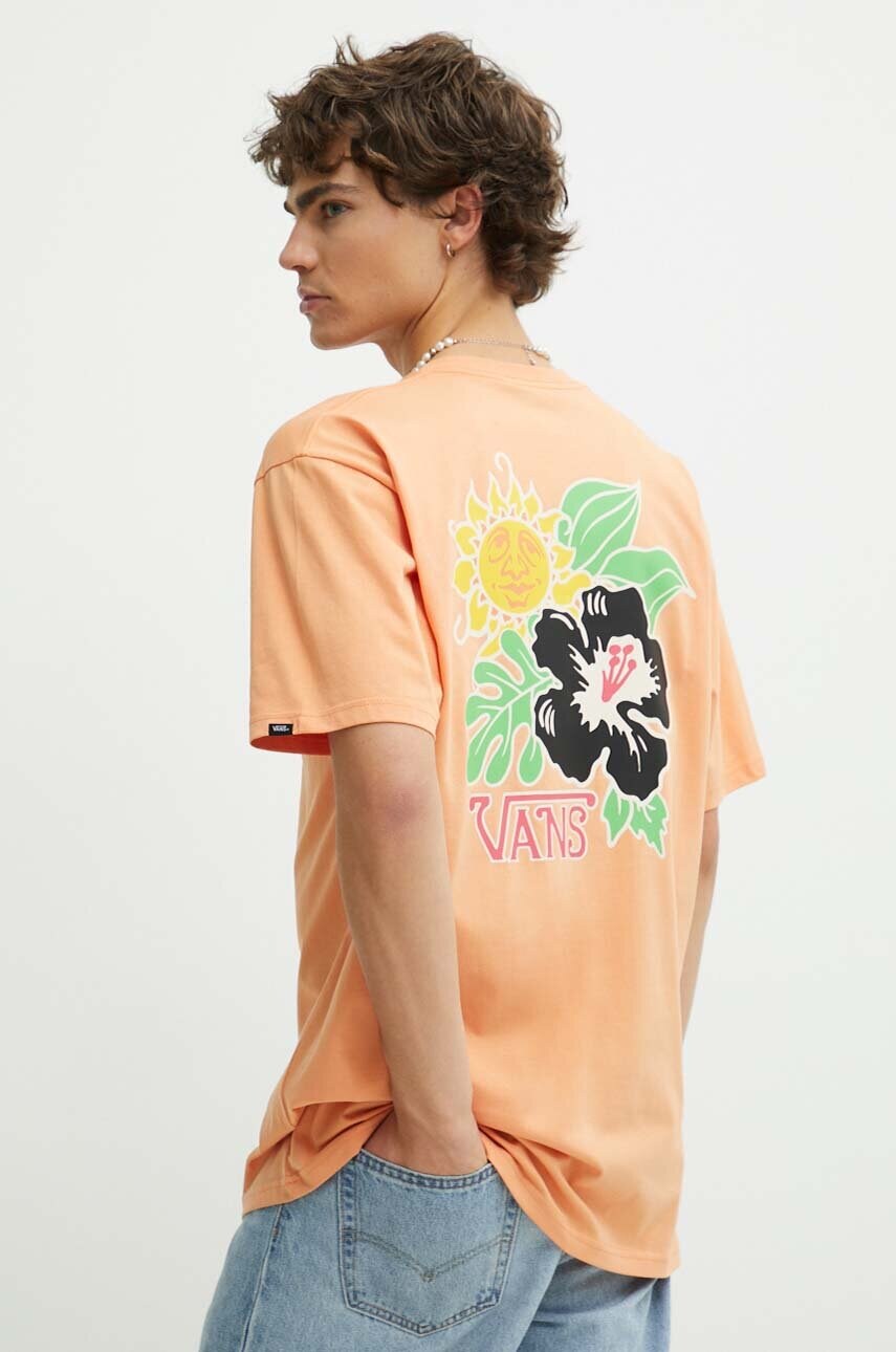 Vans tricou din bumbac barbati, culoarea portocaliu, cu imprimeu