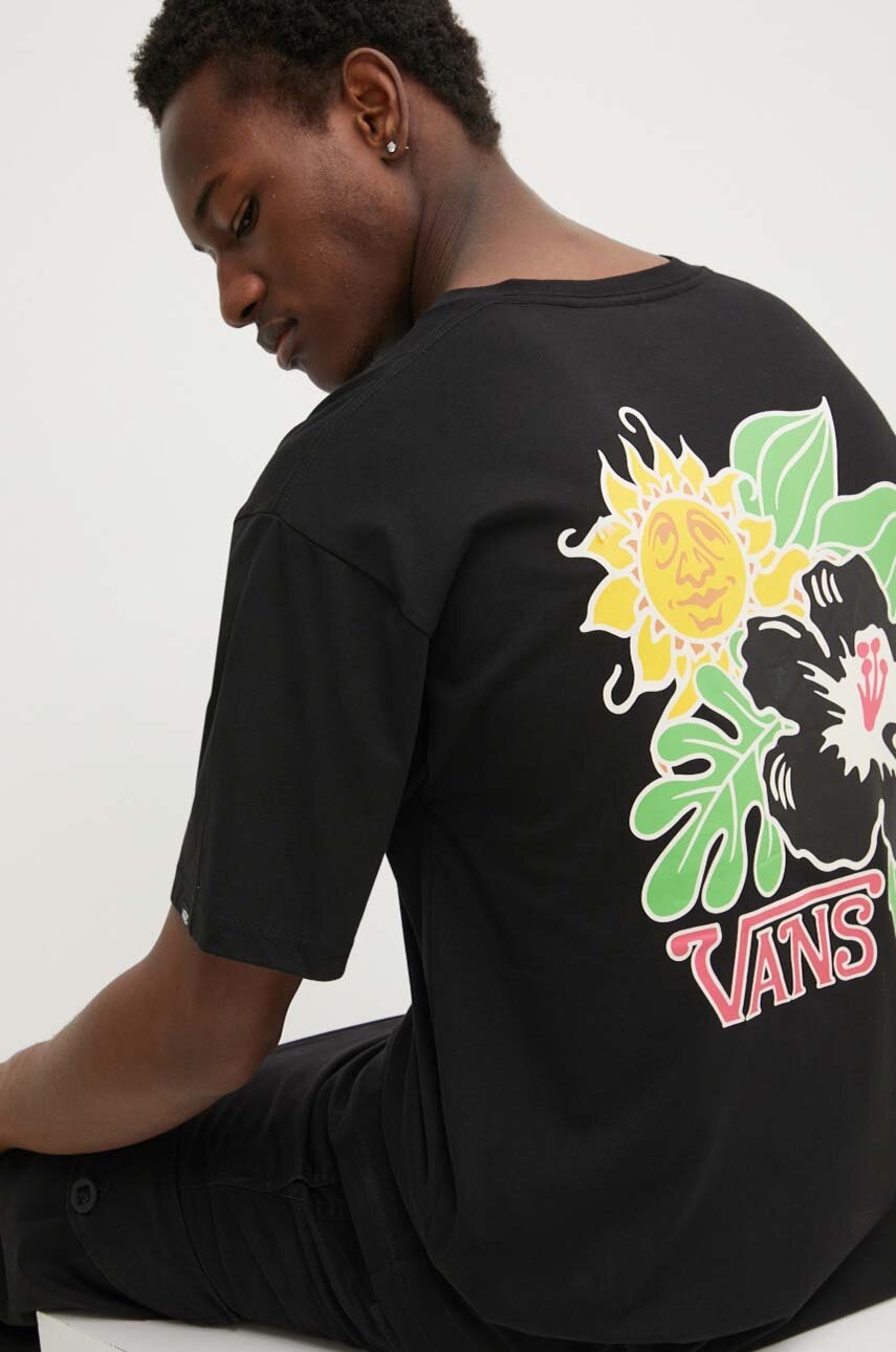 

Памучна тениска Vans в черно с принт, Черен