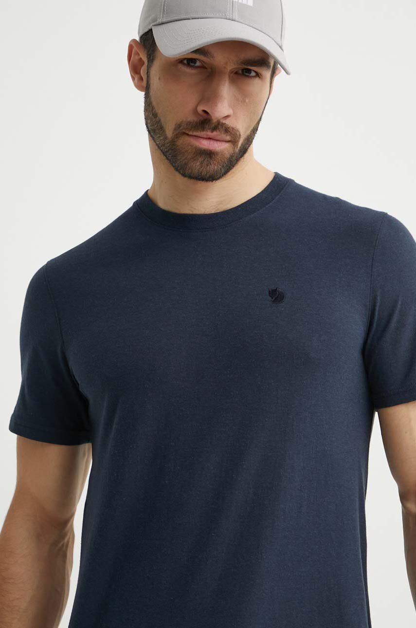 Fjallraven tricou Hemp Blend barbati, culoarea albastru marin, cu imprimeu, F12600215