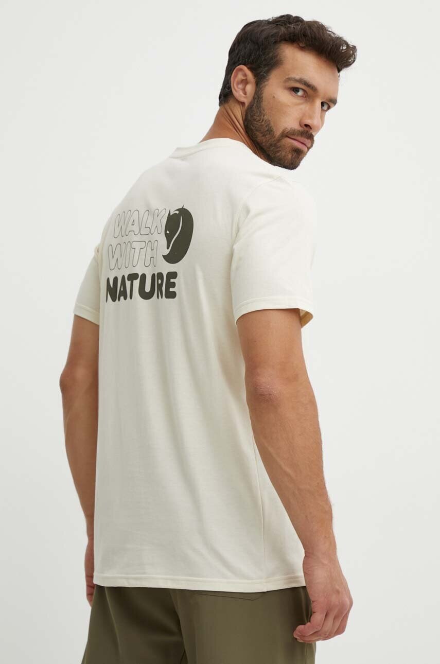 Fjallraven tricou sport Walk With Nature culoarea bej, cu imprimeu, F12600216