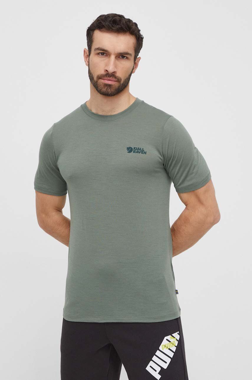 Fjallraven tricou de lana Abisko Wool Logo culoarea verde, neted, F86977