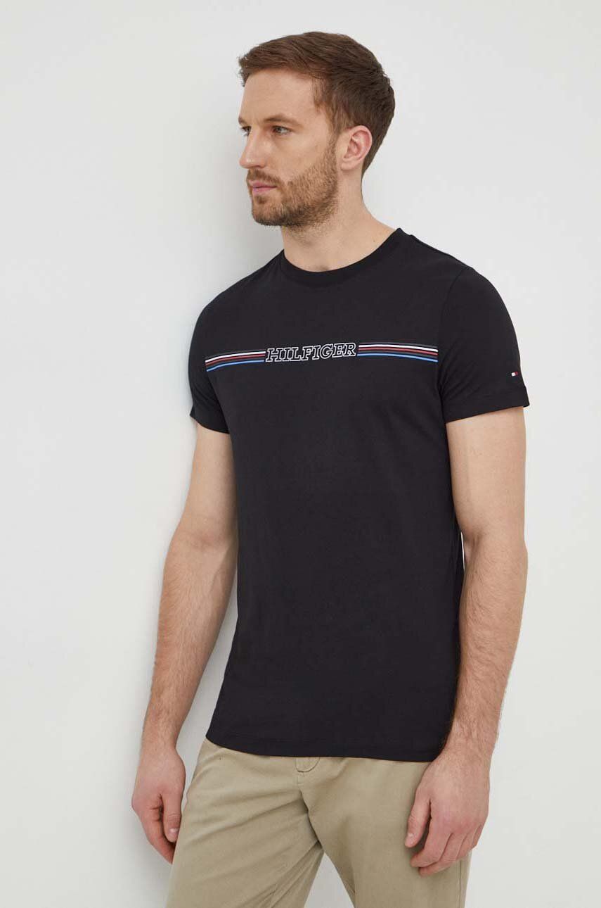Bavlněné tričko Tommy Hilfiger černá barva, s potiskem, MW0MW34428