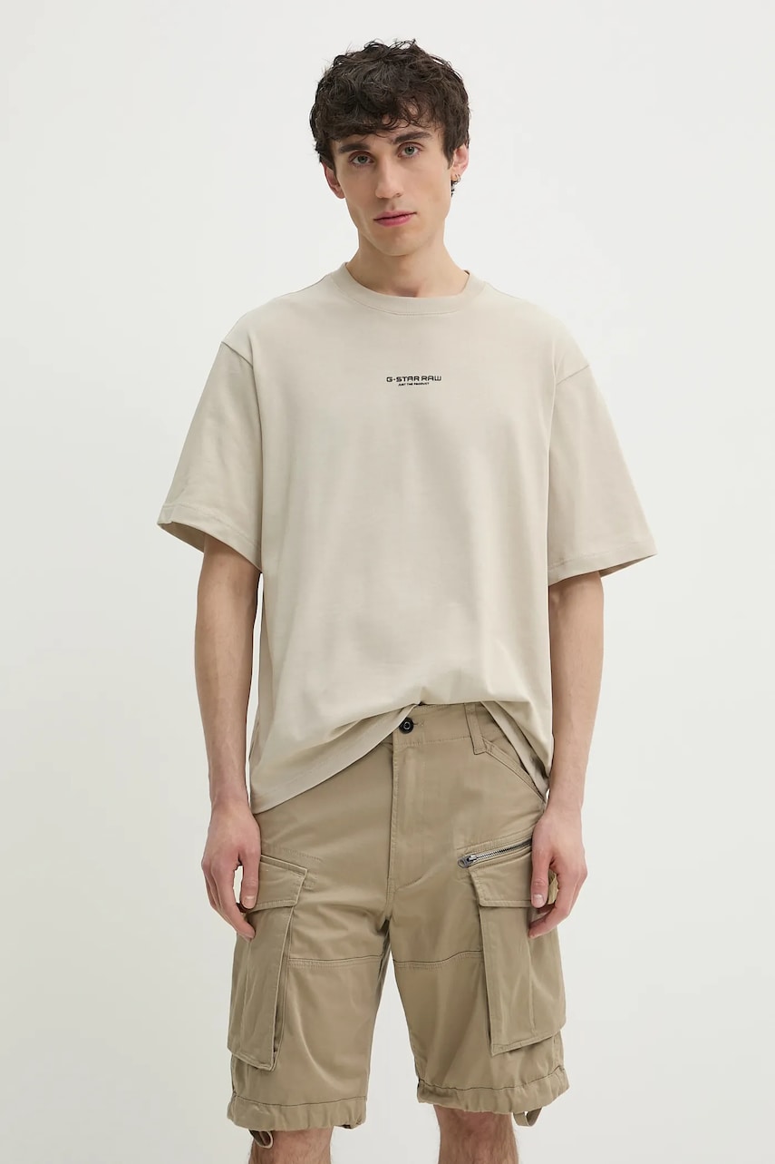 G-Star Raw tricou din bumbac barbati, culoarea bej, cu imprimeu G-Star Raw tricou din bumbac barbati, culoarea bej, cu imprimeu