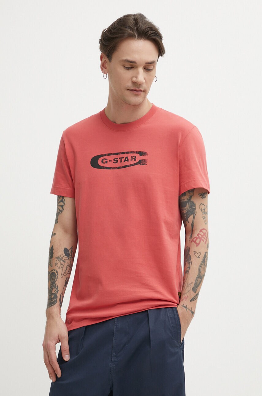 G-Star tricou din bumbac barbati, culoarea roz, cu imprimeu