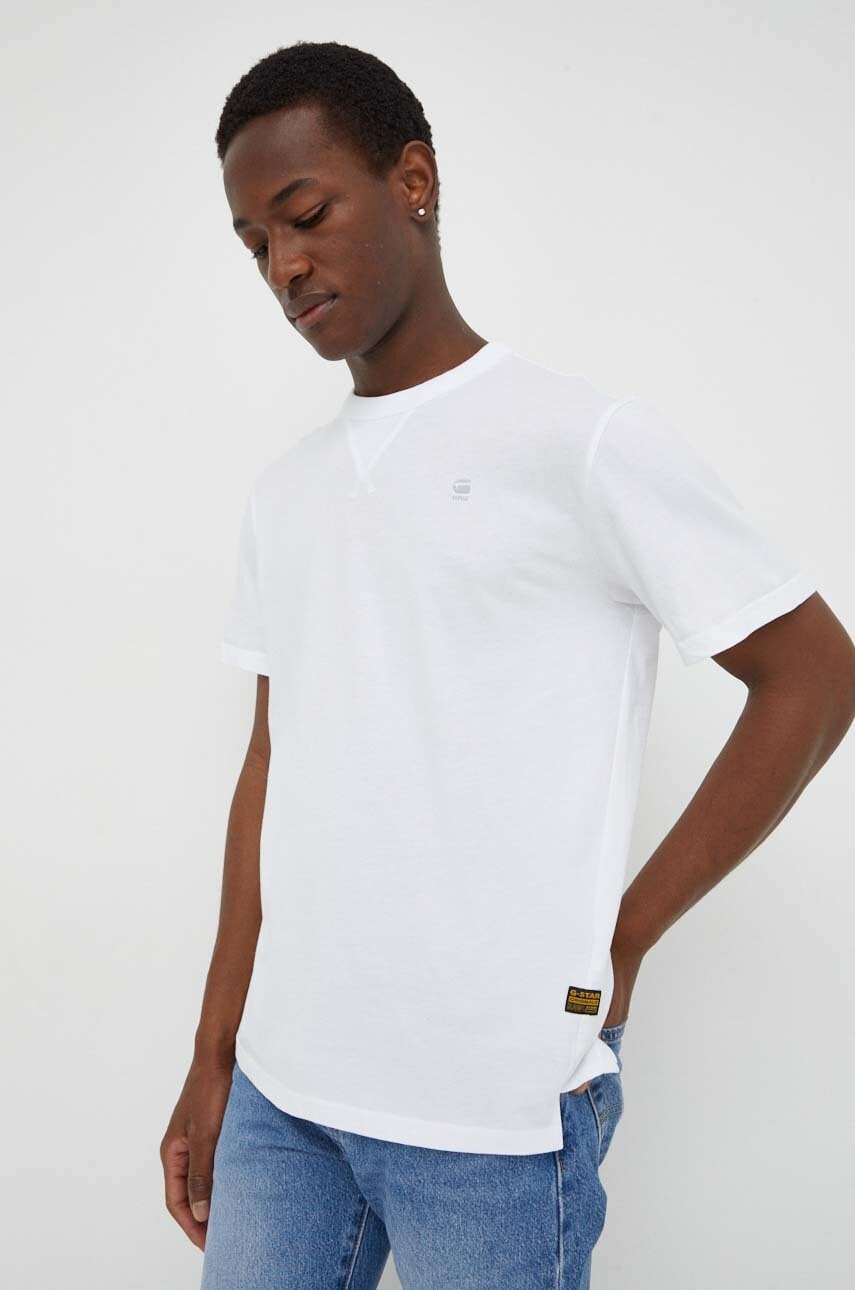 G-Star Raw tricou din bumbac barbati, culoarea alb, neted G-Star Raw tricou din bumbac barbati, culoarea alb, neted
