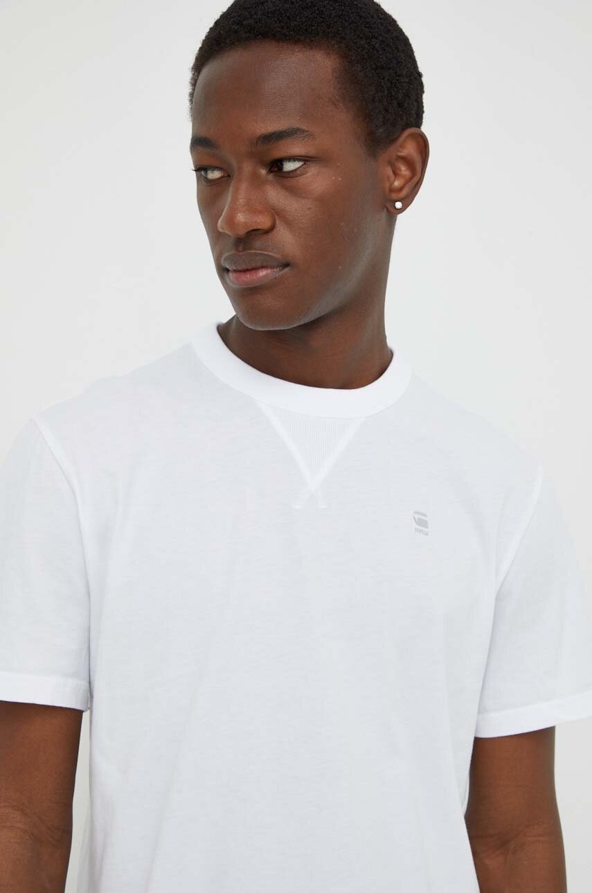 Βαμβακερό μπλουζάκι G-Star ανδρικά, χρώμα: άσπρο φωτογραφία