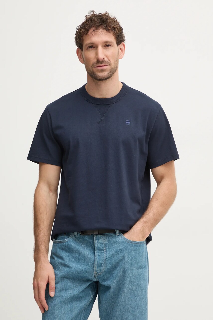 G-Star tricou din bumbac bărbați, culoarea bleumarin, uni, D24449-336
