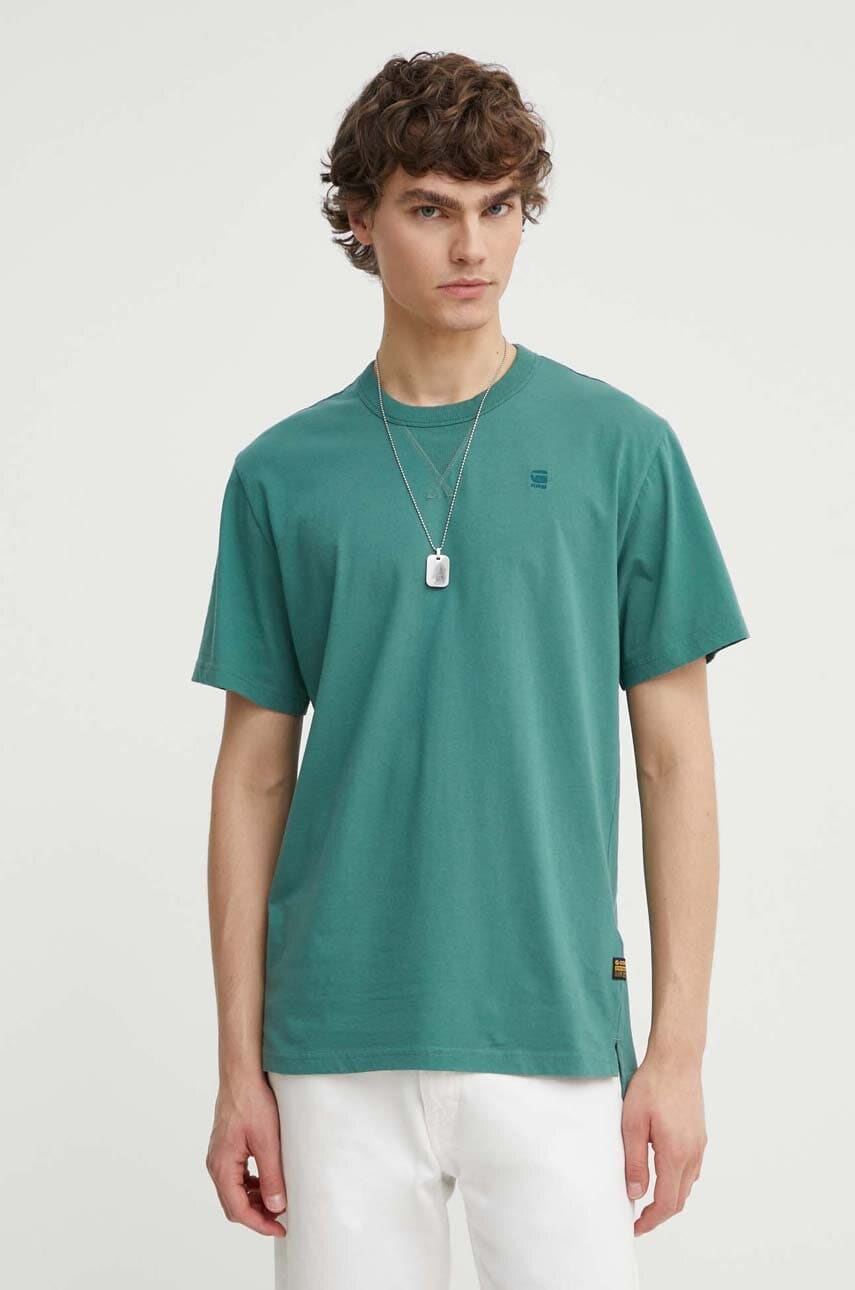 G-Star Raw tricou din bumbac barbati, culoarea verde, neted G-Star Raw tricou din bumbac barbati, culoarea verde, neted