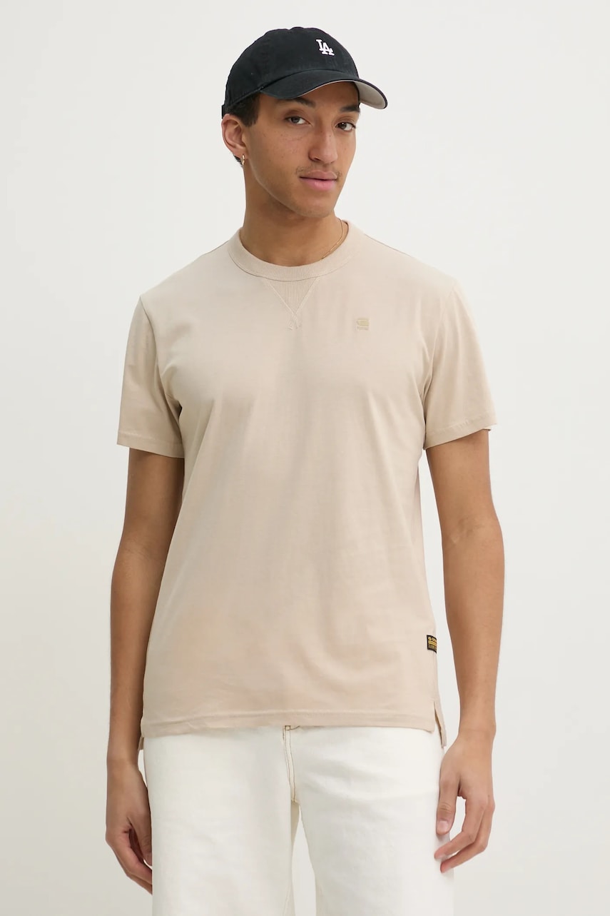 G-Star tricou din bumbac bărbați, culoarea bej, uni, D24449-336
