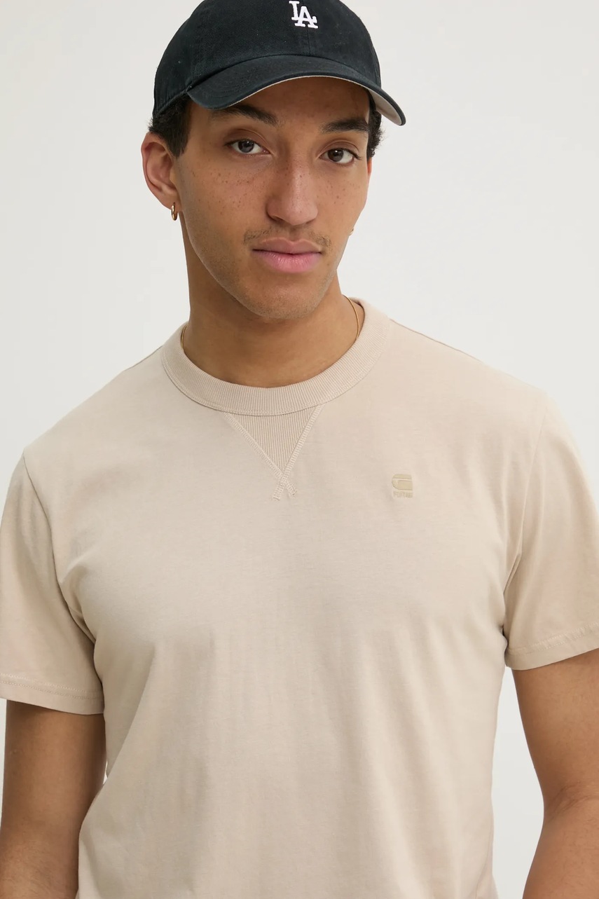 Βαμβακερό μπλουζάκι G-Star ανδρικό, χρώμα: μπεζ, D24449-336 φωτογραφία