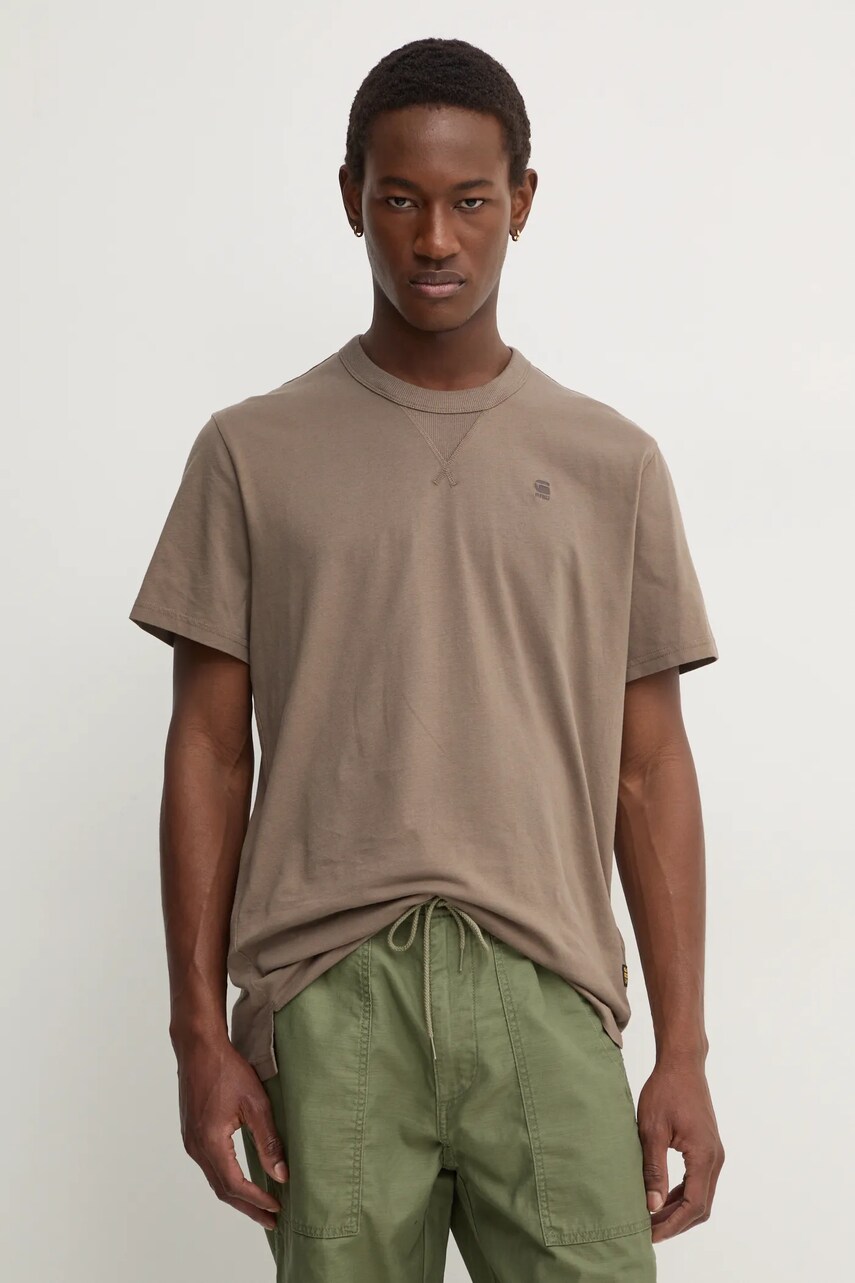 G-Star tricou din bumbac bărbați, culoarea maro, uni, D24449-336