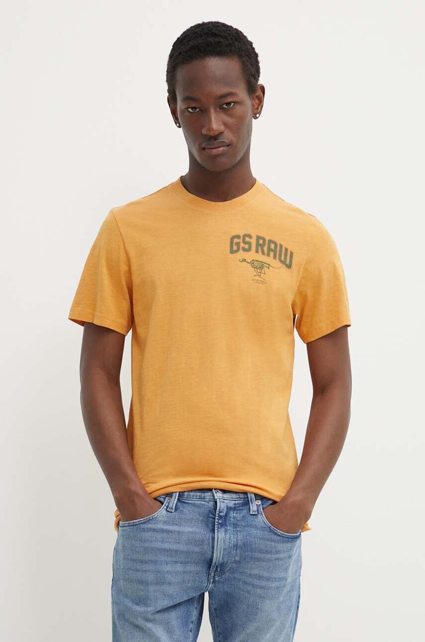 G-Star tricou din bumbac bărbați, culoarea maro, cu imprimeu