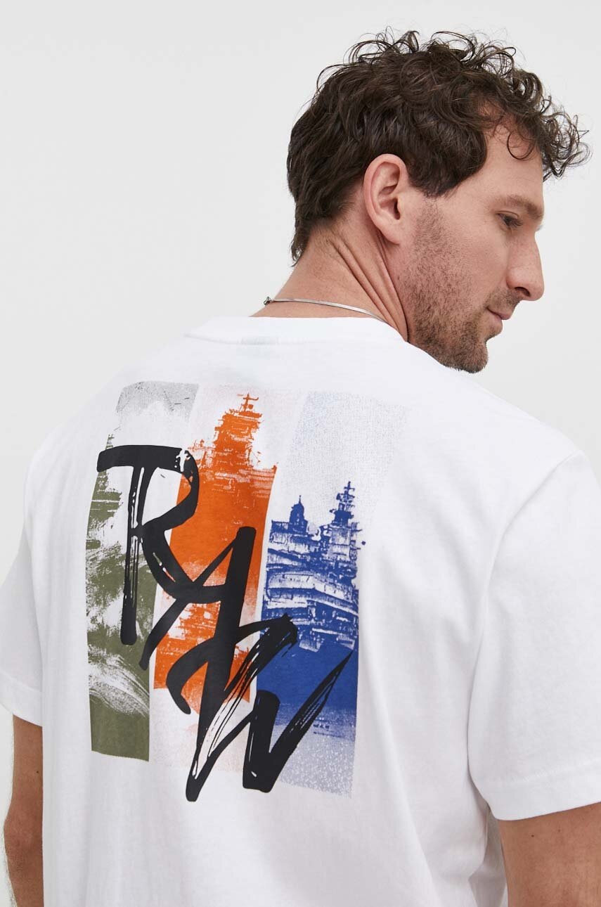 

Памучна тениска G-Star Raw в бяло с принт, Бял