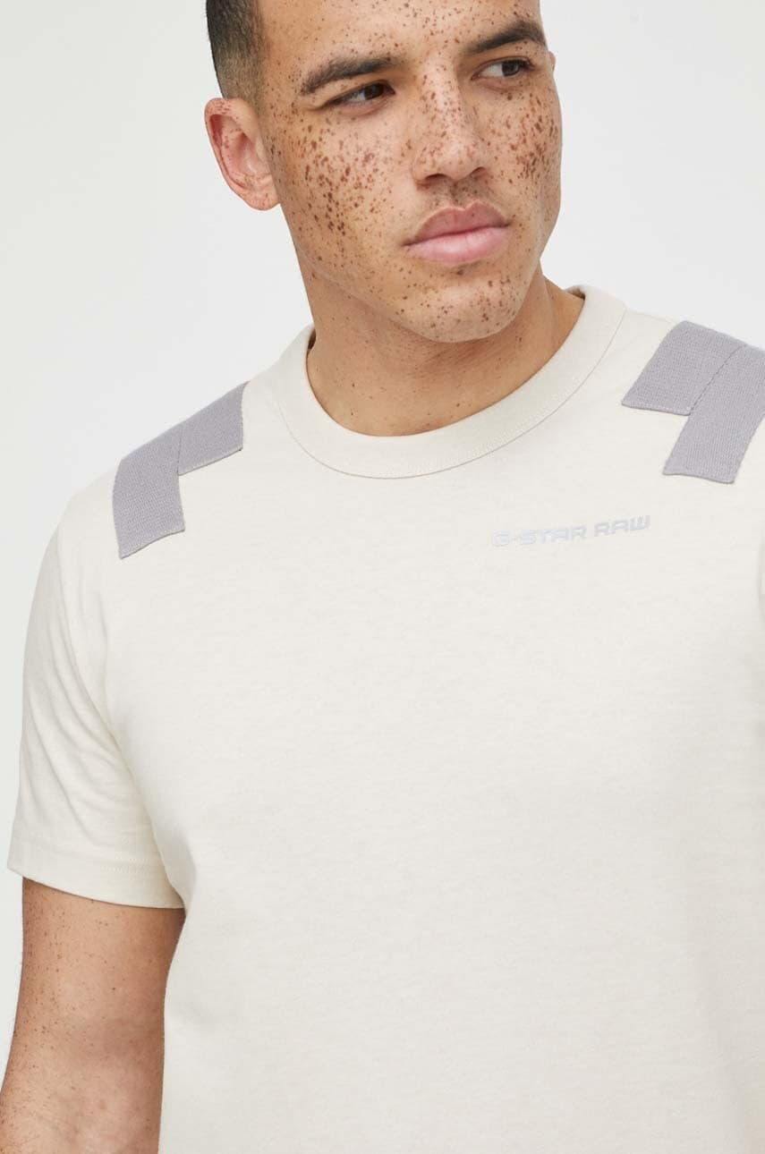 G-Star Raw tricou din bumbac barbati, culoarea bej, neted G-Star Raw tricou din bumbac barbati, culoarea bej, neted