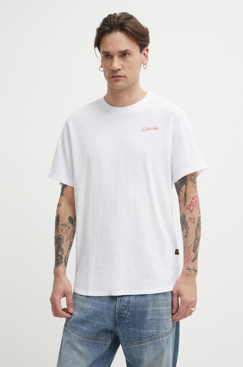 

Памучна тениска G-Star Raw в бяло с принт, Бял