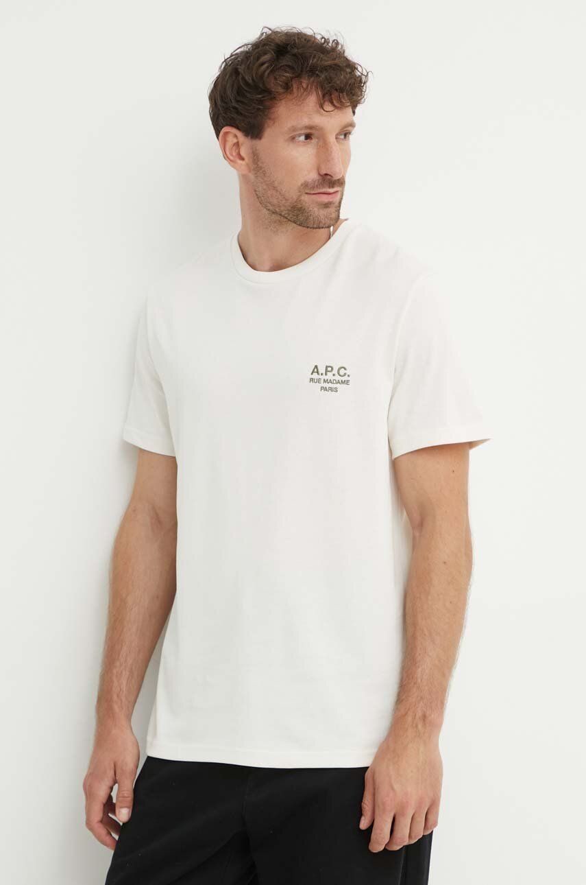 A.P.C. tricou din bumbac T-Shirt New Raymond bărbați, culoarea bej, uni, COEZC.H26247.AAG