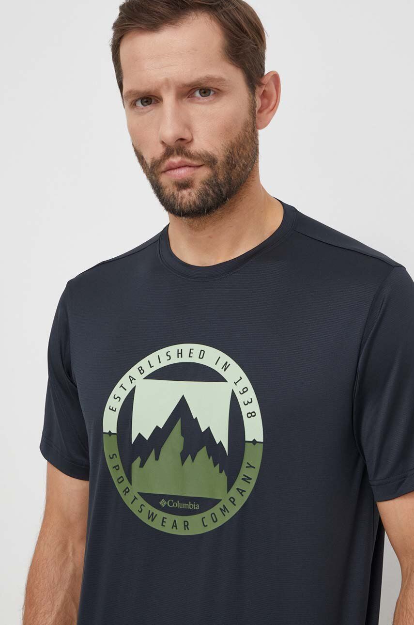 Columbia tricou Ice Lake bărbați, culoarea negru, cu imprimeu 2071731