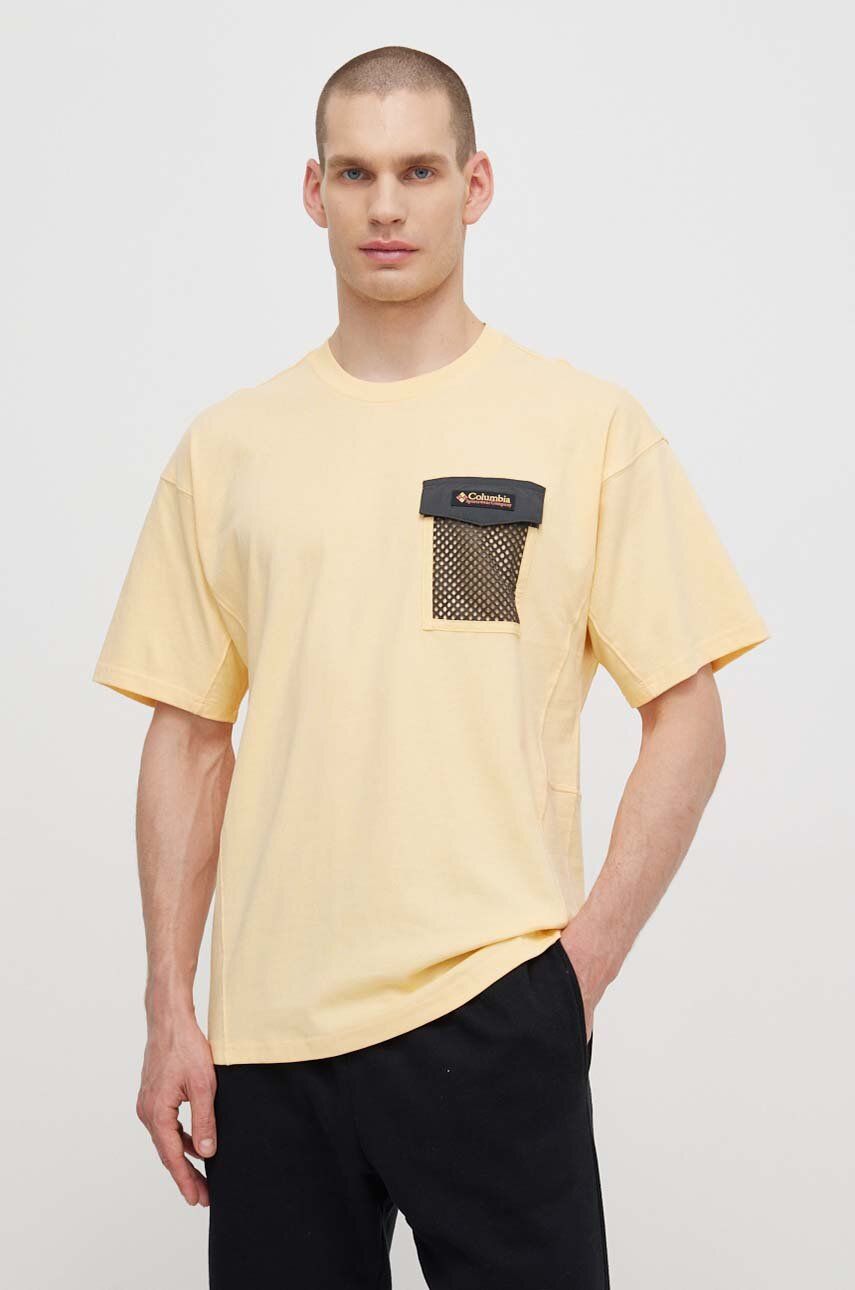 Columbia tricou din bumbac Painted Peak barbati, culoarea galben, cu imprimeu, 2074481