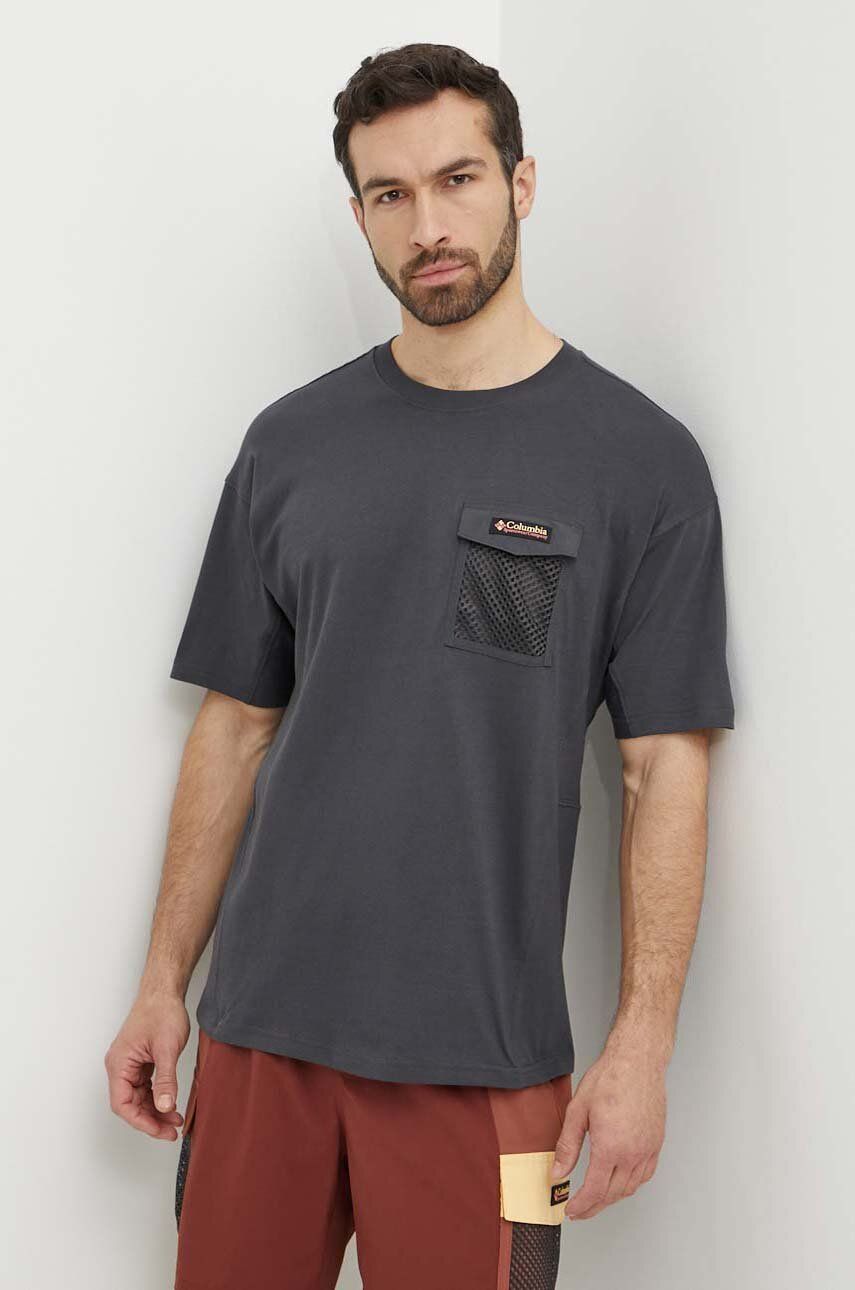 Columbia tricou din bumbac Painted Peak barbati, culoarea gri, cu imprimeu, 2074481