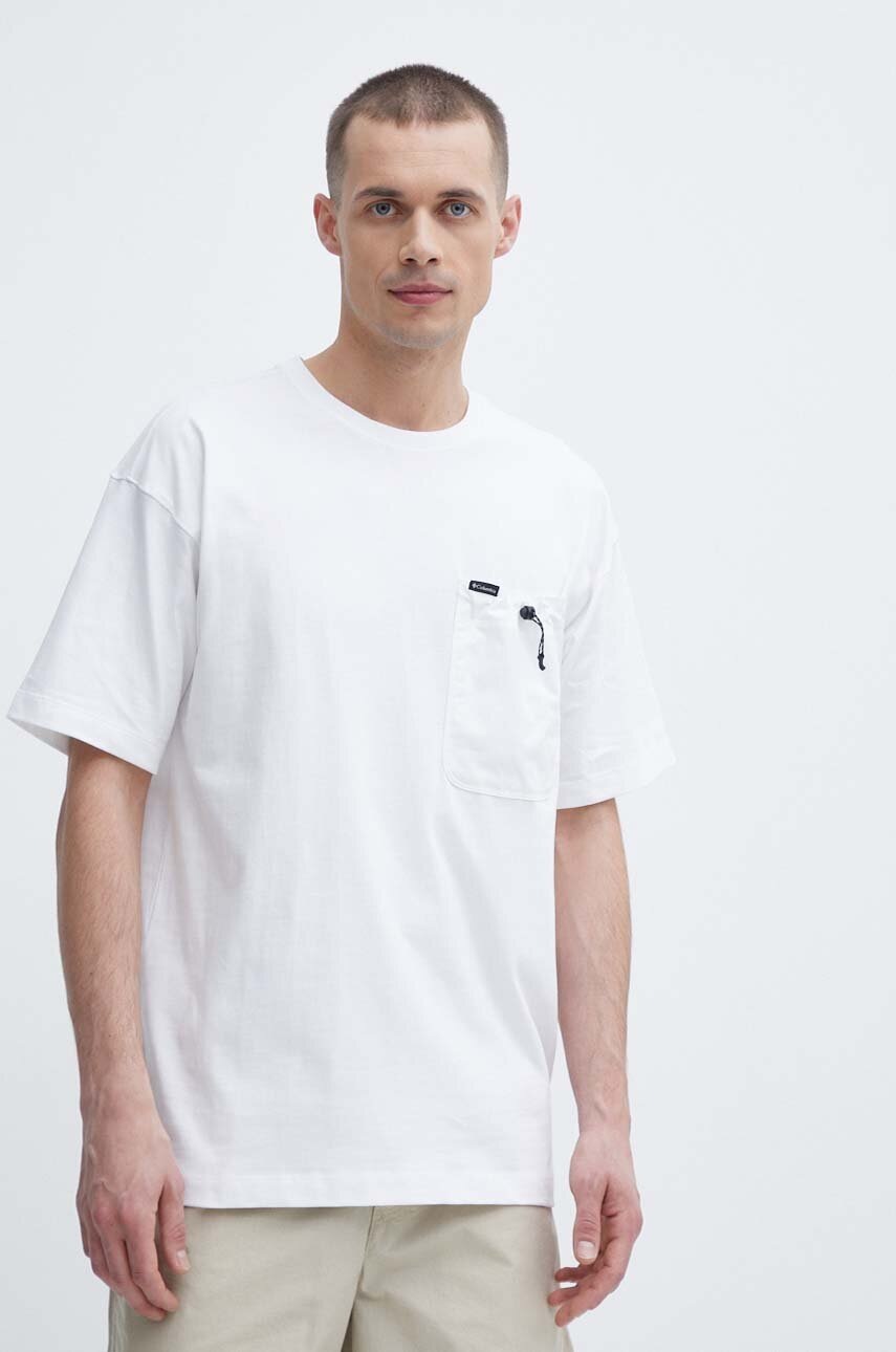 Βαμβακερό μπλουζάκι Columbia Landroamer ανδρικό, χρώμα: άσπρο, 2076021 φωτογραφία