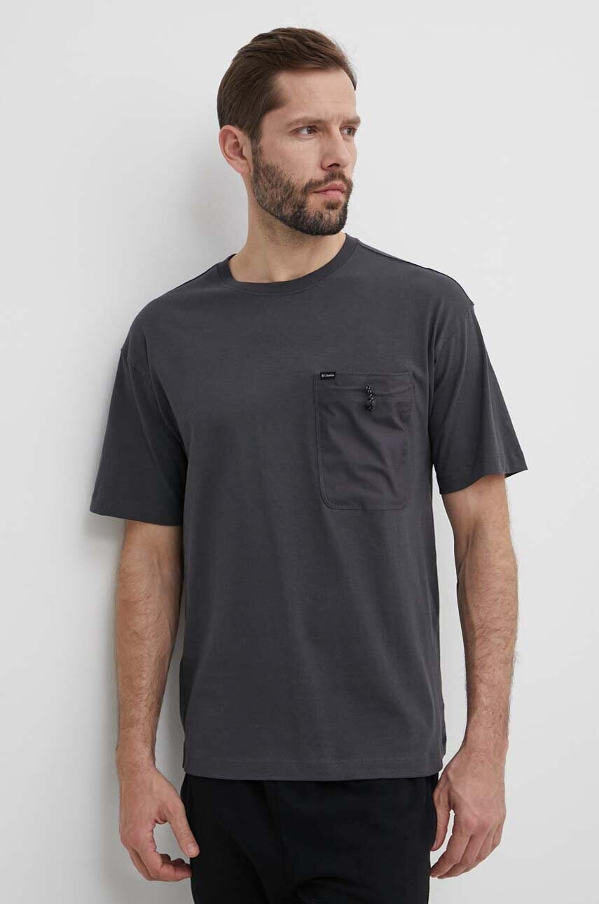Columbia tricou din bumbac Landroamer barbati, culoarea gri, neted, 2076021