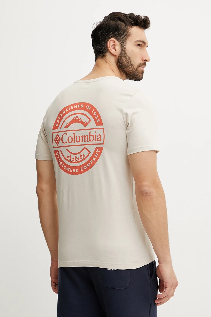 Columbia tricou din bumbac Rapid Ridge barbati, culoarea bej, cu imprimeu, 1934824
