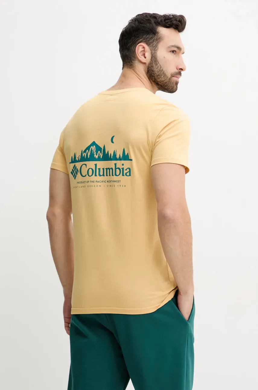 Columbia tricou din bumbac Rapid Ridge barbati, culoarea galben, cu imprimeu, 1934824