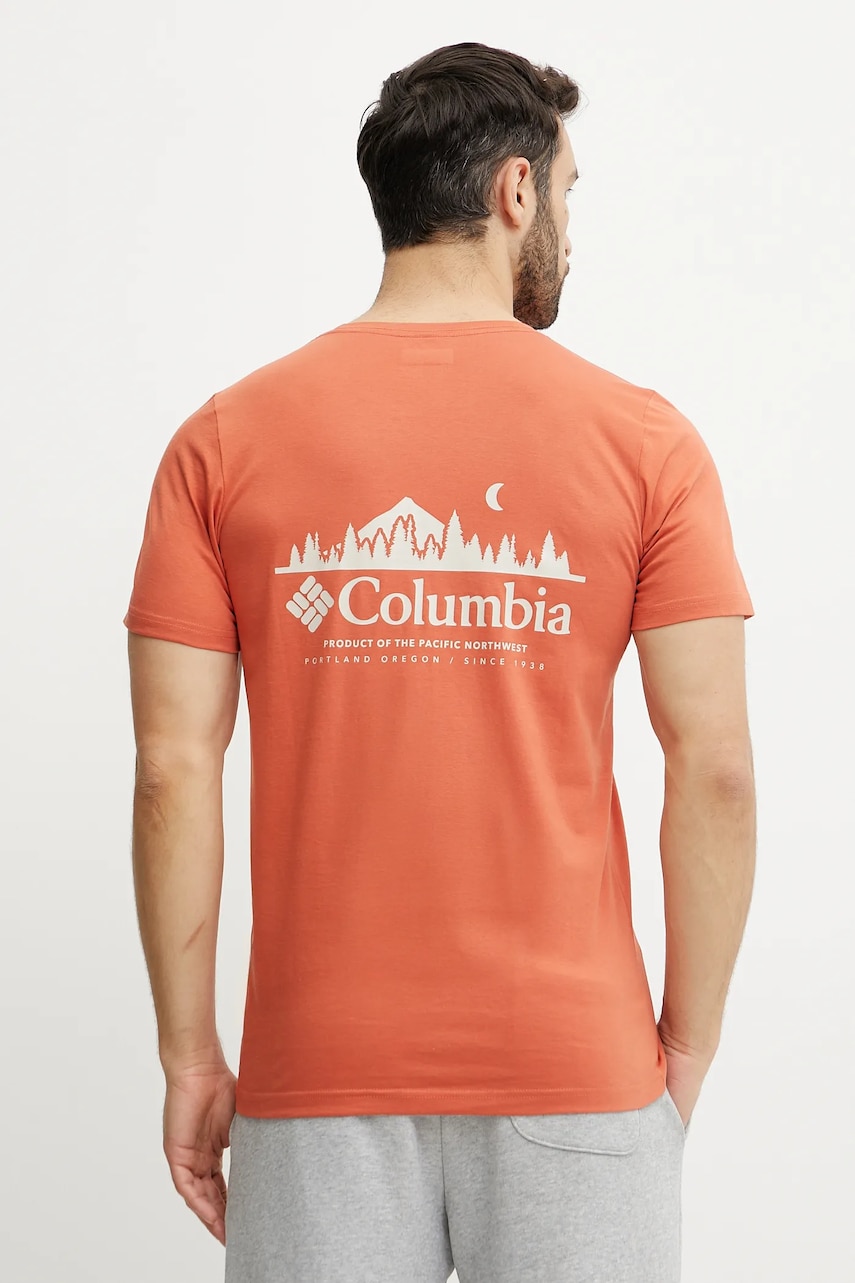 Columbia tricou din bumbac Rapid Ridge barbati, culoarea portocaliu, cu imprimeu, 1934824