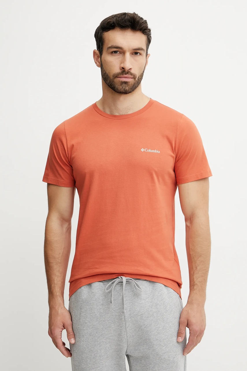 Βαμβακερό μπλουζάκι Columbia Rapid Ridge ανδρικά, χρώμα: πορτοκαλί, 1934824 φωτογραφία