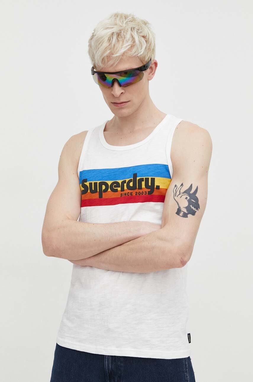 Superdry tricou din bumbac barbati, culoarea alb