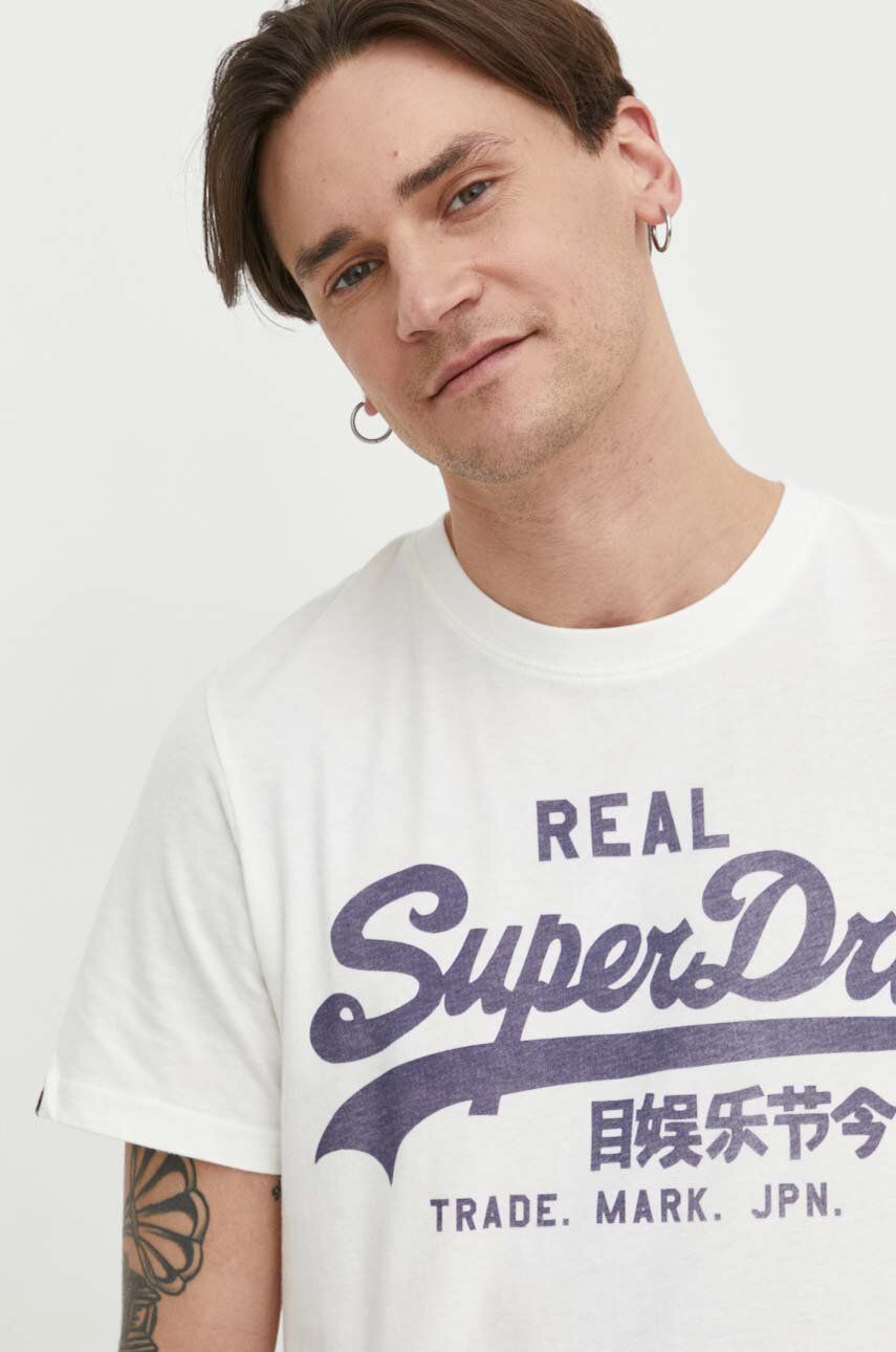 Superdry tricou din bumbac barbati, culoarea alb, modelator