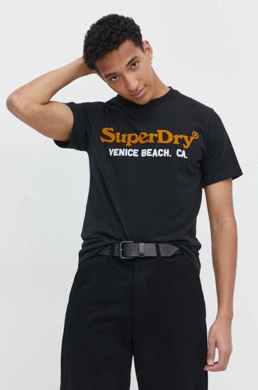 Superdry tricou barbati, culoarea negru, cu imprimeu