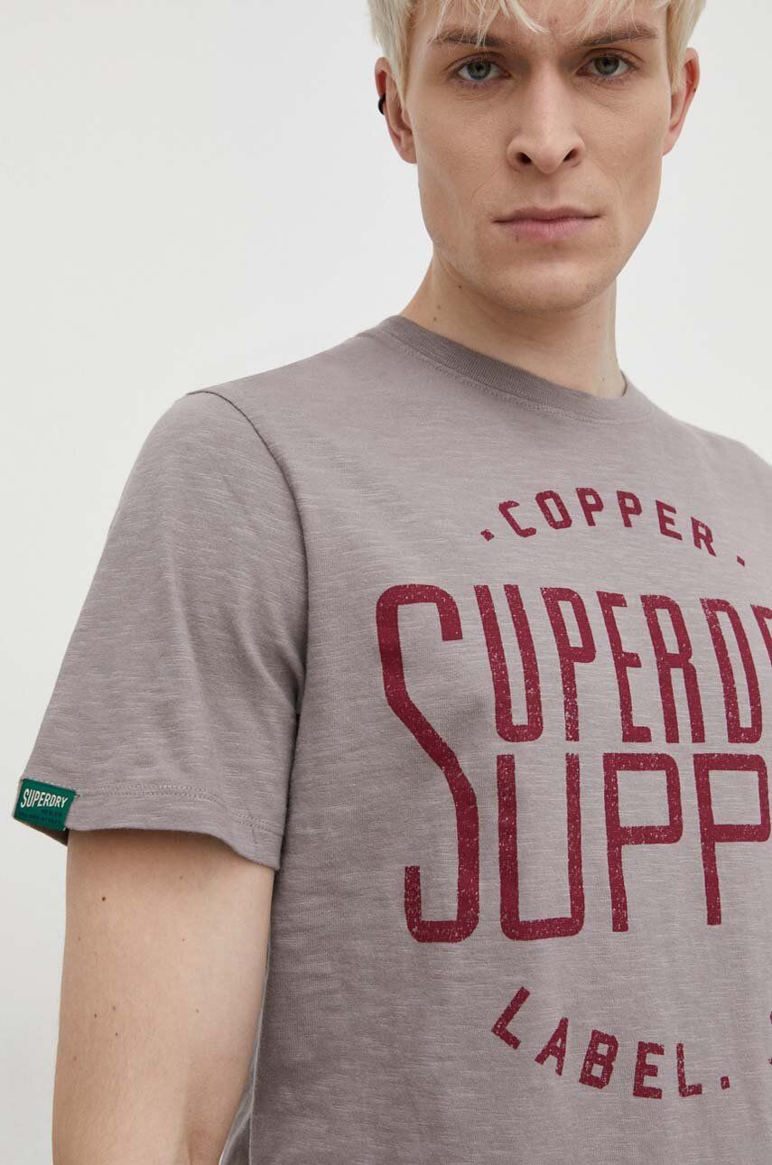Superdry tricou din bumbac barbati, culoarea gri, cu imprime