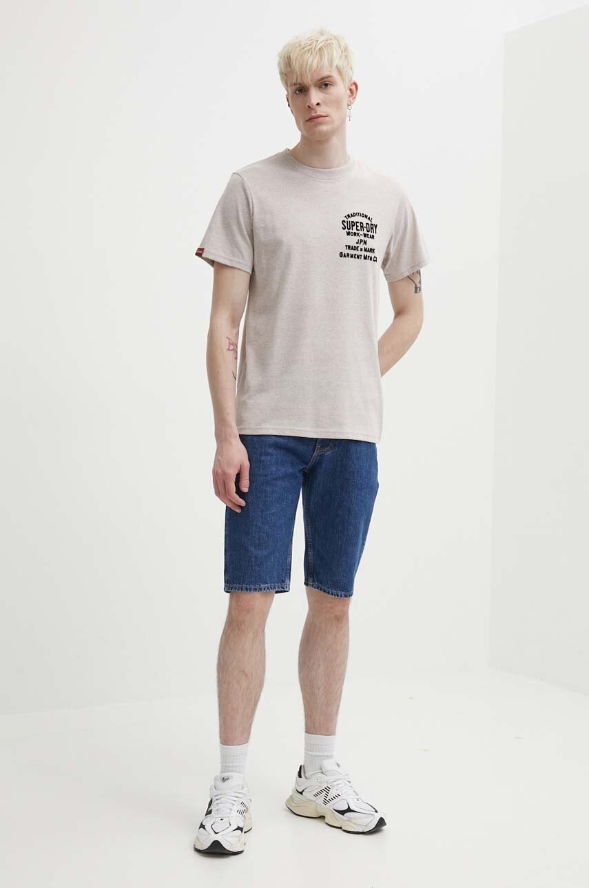 Μπλουζάκι Superdry χρώμα: μπεζ φωτογραφία
