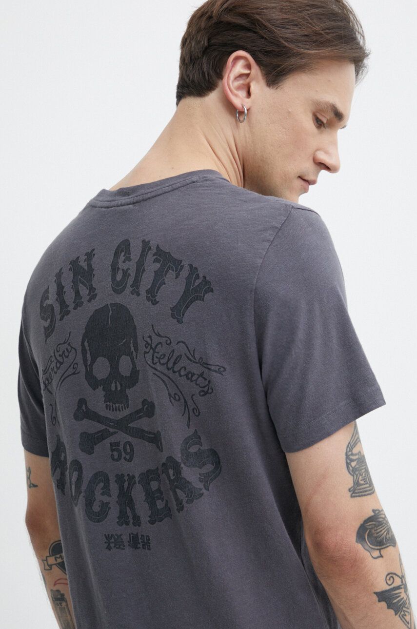 Superdry tricou din bumbac barbati, culoarea gri, cu imprimeu