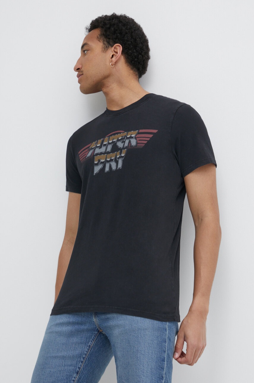 

Памучна тениска Superdry в черно с принт, Черен