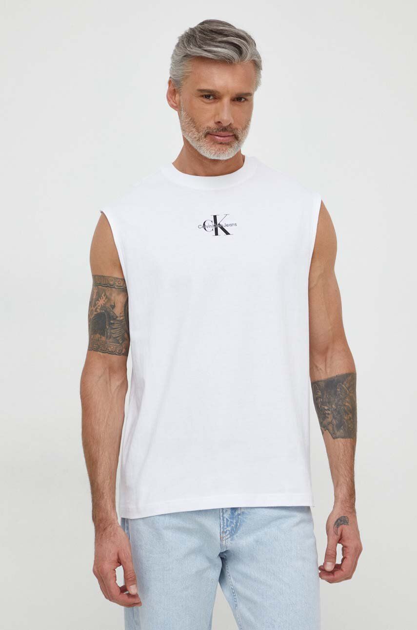 Levně Bavlněné tričko Calvin Klein Jeans bílá barva, J30J325211