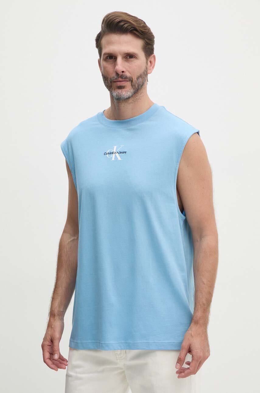 

Памучна тениска Calvin Klein Jeans в синьо, Син
