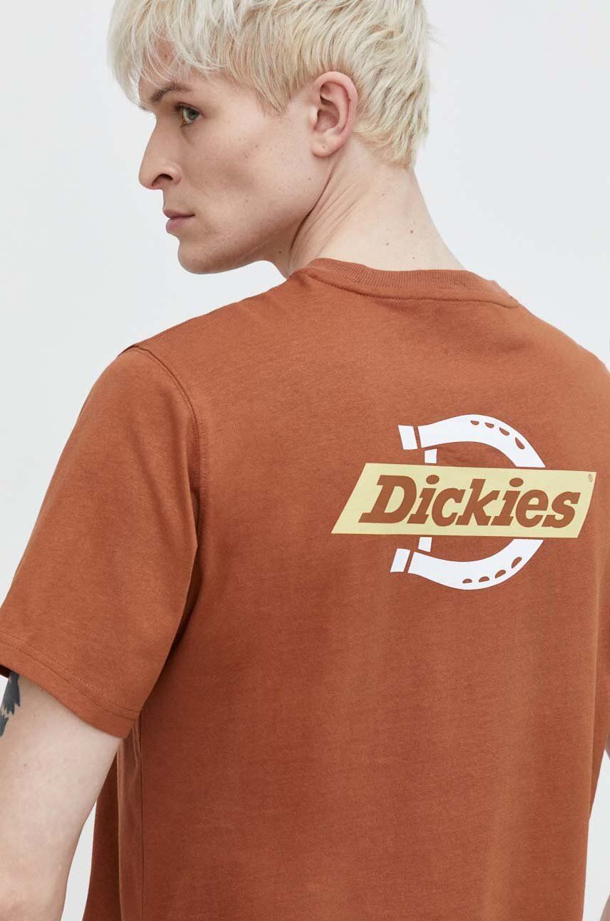 Dickies tricou din bumbac SS RUSTON TEE barbati, culoarea maro, cu imprimeu, DK0A4XDC