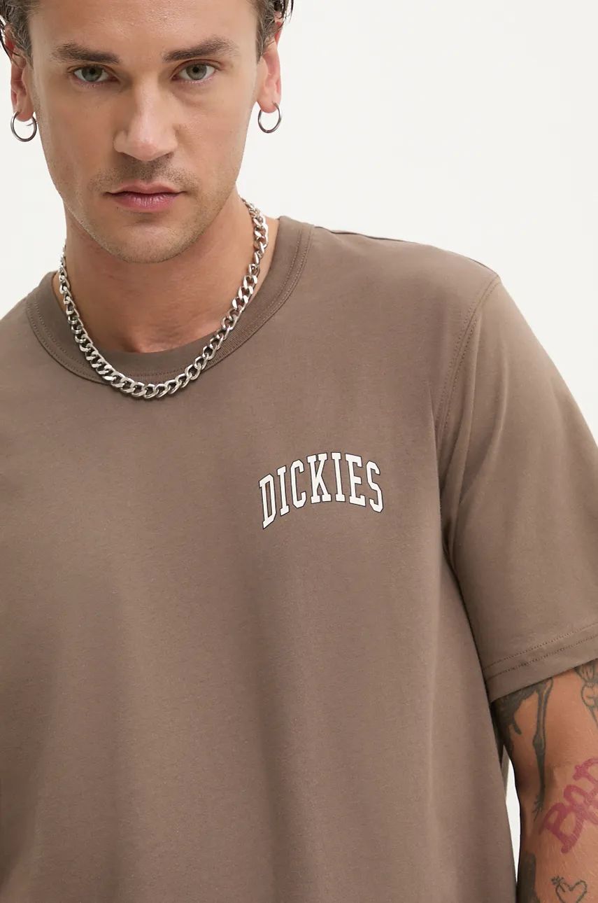 Dickies tricou din bumbac AITKIN CHEST TEE SS barbati, culoarea maro, cu imprimeu, DK0A4Y8O