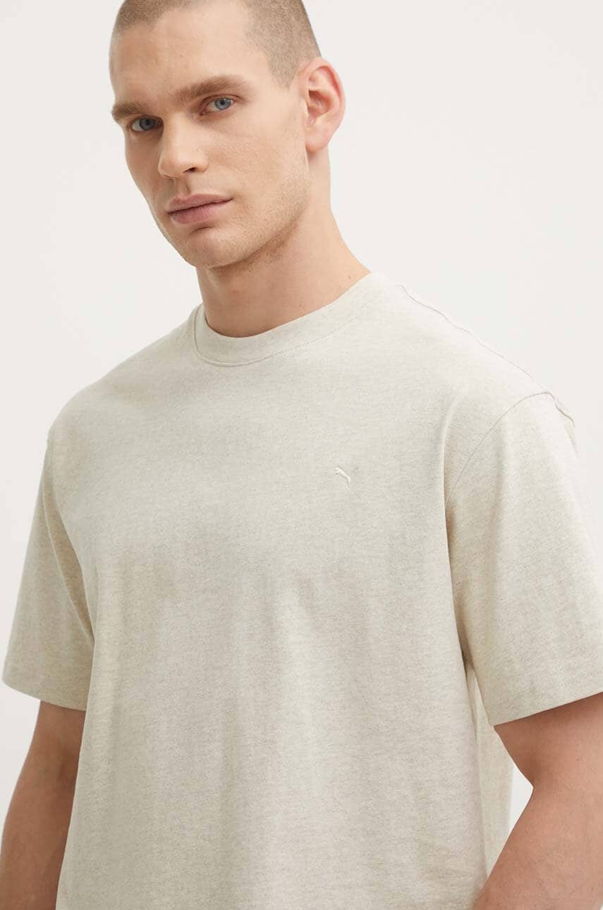 Puma tricou din bumbac MMQ bărbați, culoarea bej, uni 624009
