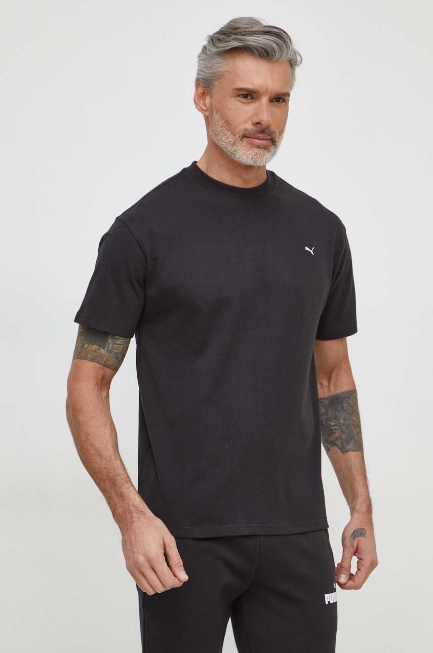 Puma tricou din bumbac bărbați, culoarea negru, uni