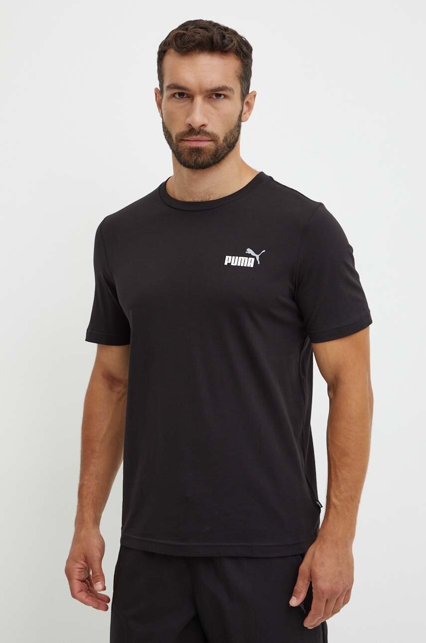 

Памучна тениска Puma в черно с меланжов десен, Черен