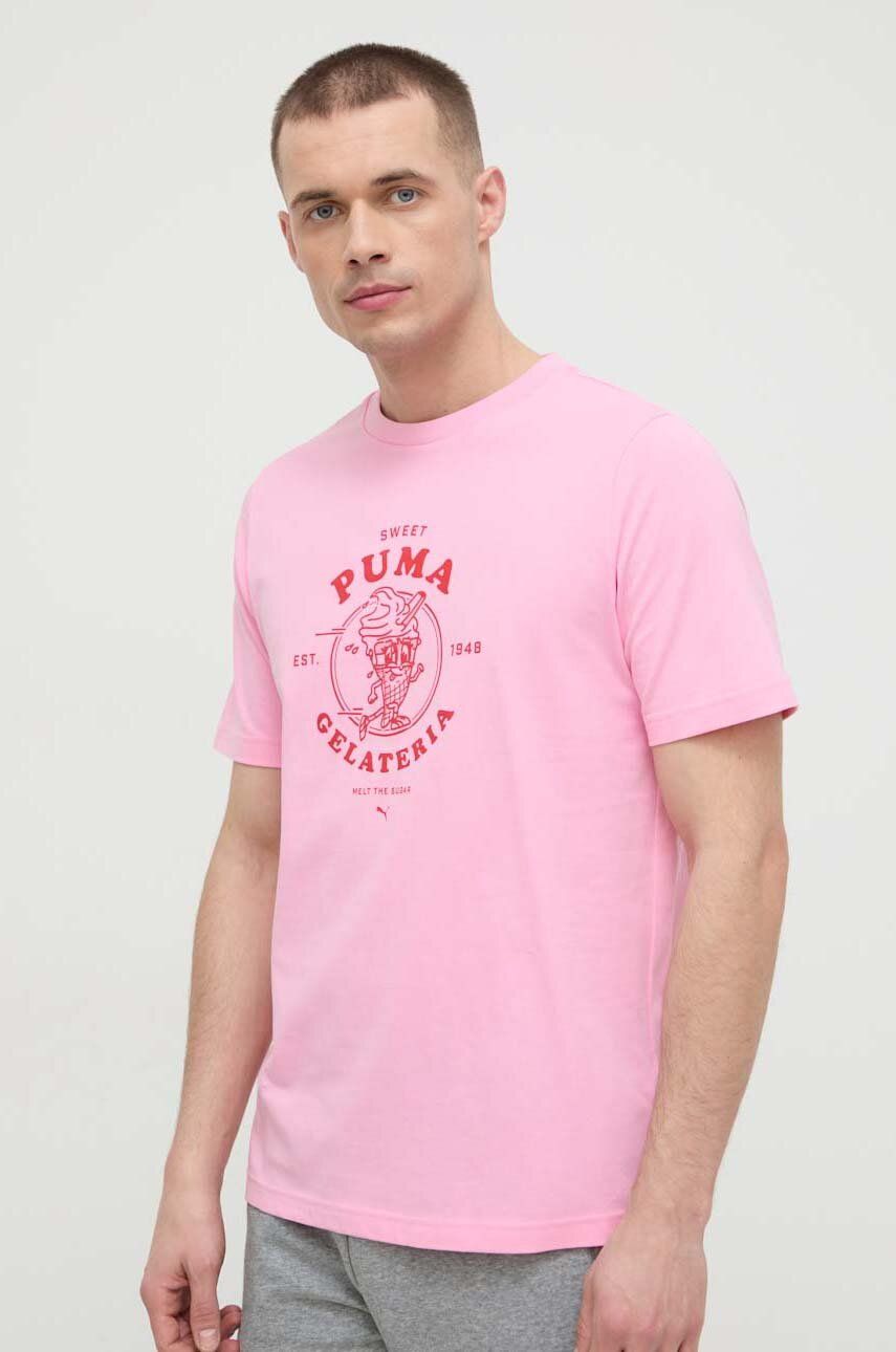 Puma tricou din bumbac bărbați, culoarea violet, cu imprimeu 625416