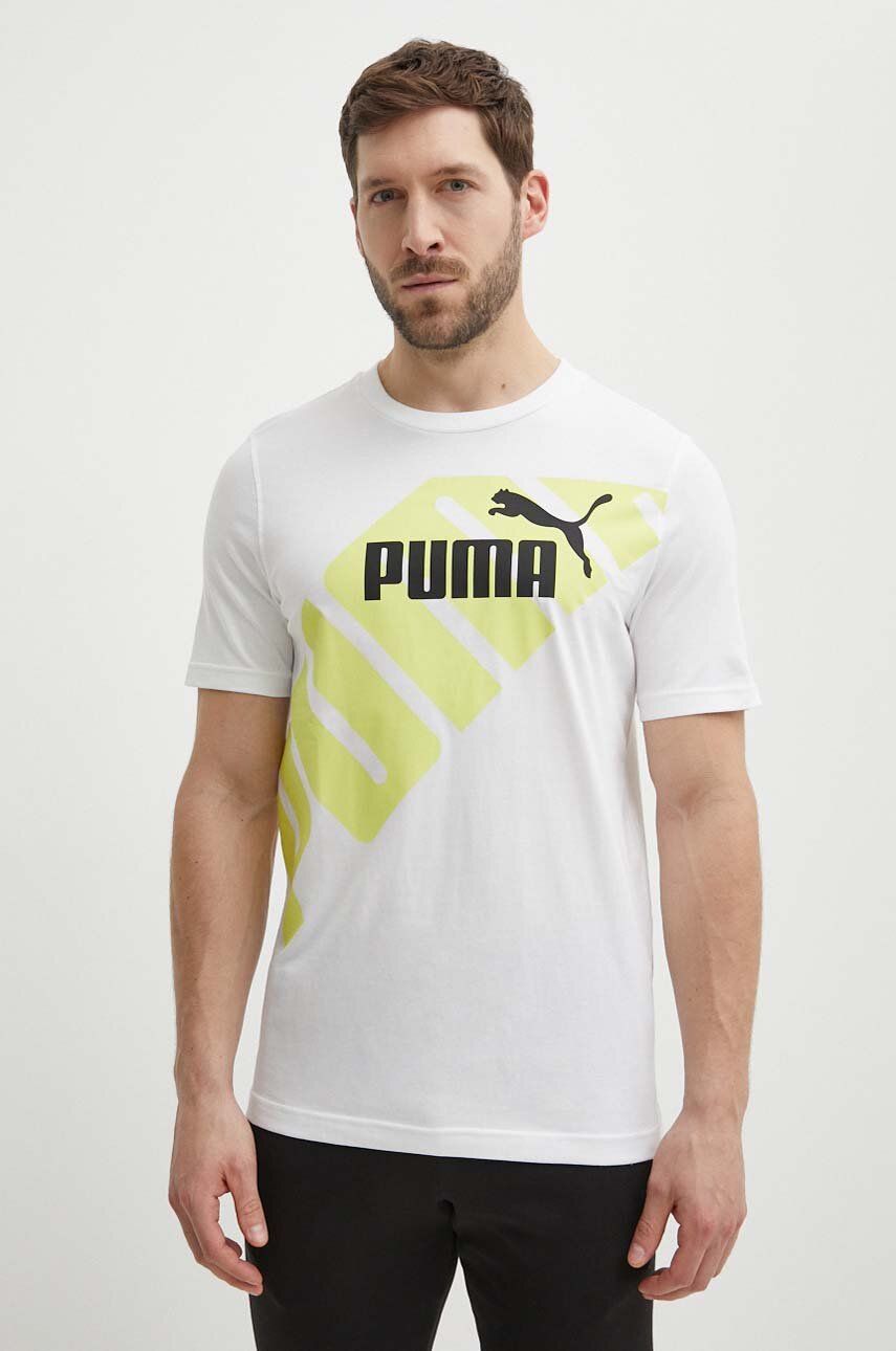 Puma tricou din bumbac POWER barbati, culoarea alb, modelator, 678960