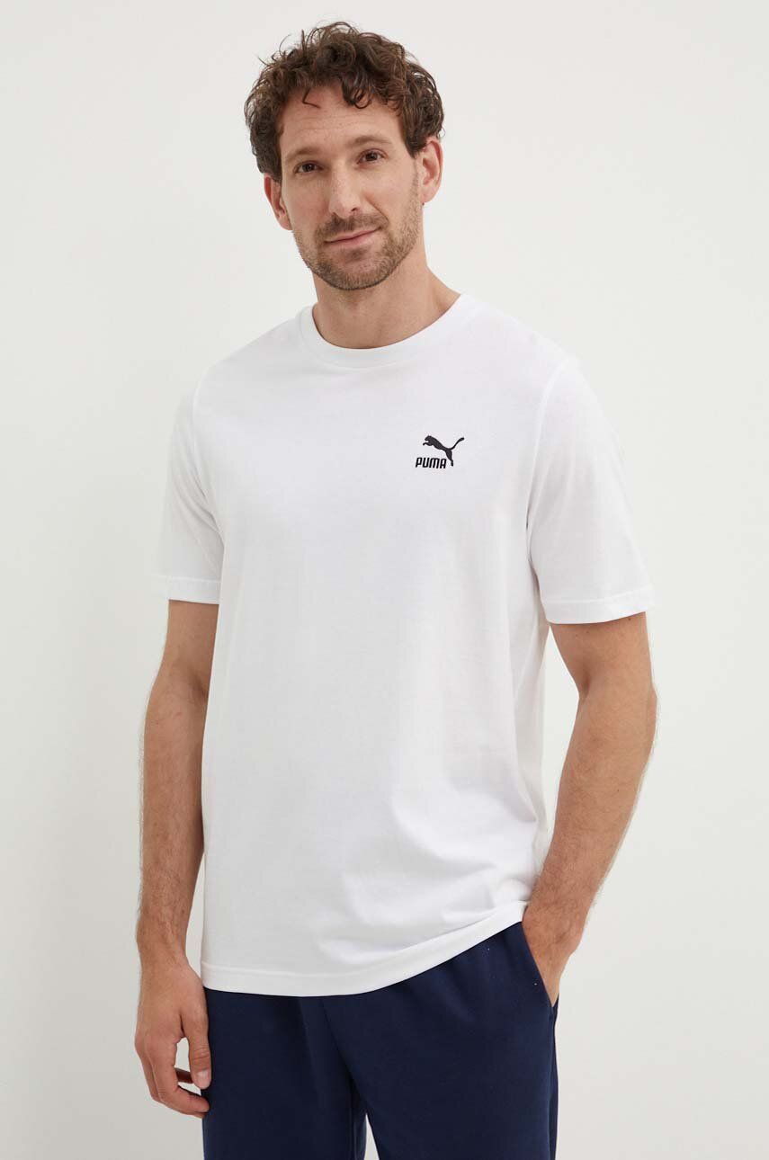 Puma tricou din bumbac bărbați, culoarea alb, cu imprimeu 679187