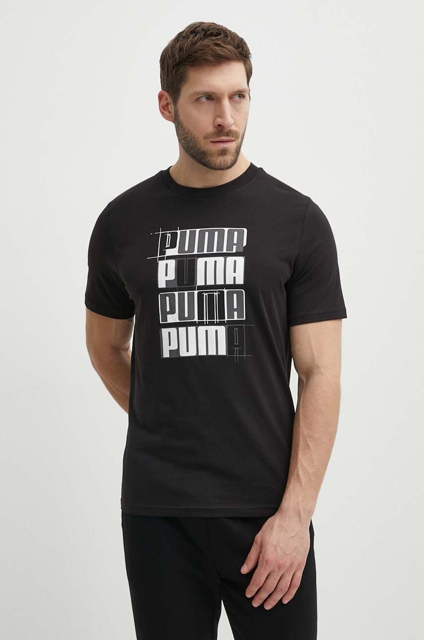 Puma tricou din bumbac barbati, culoarea negru, cu imprimeu, 678976.